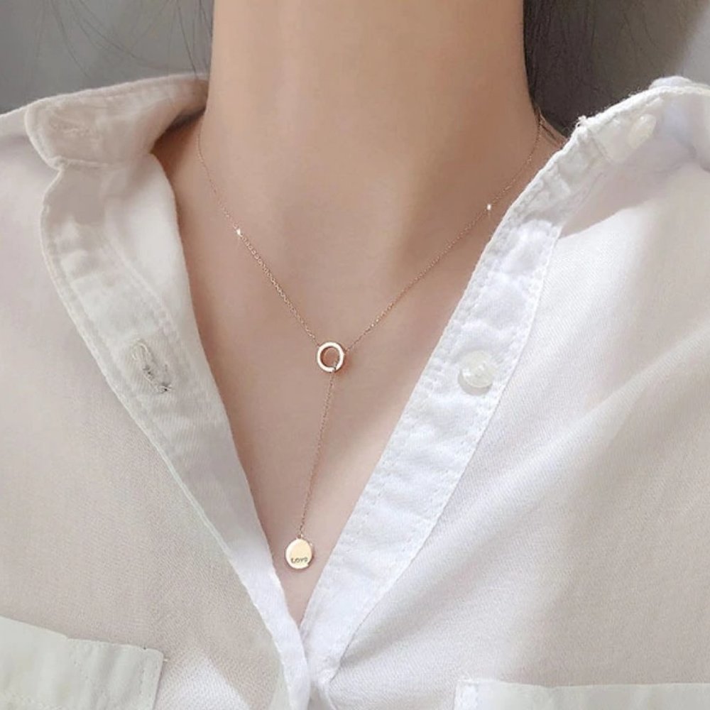 NEW Rose Gold/925 Sterling Silver Circle Necklace